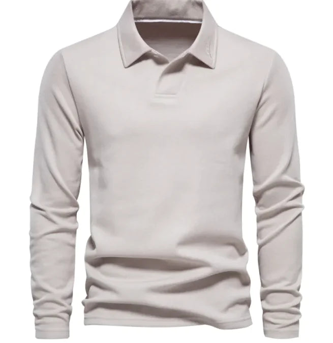 Men's Fashion Lapel Long-Sleeved Polo Shirt – Casual Solid Color Top