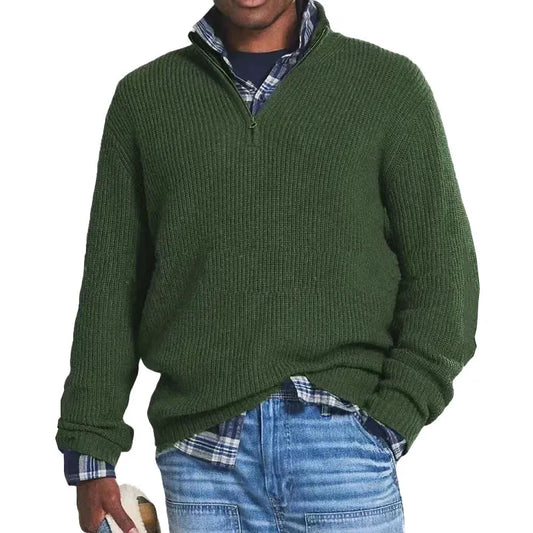 Men Casual Loose Zip Stand Collar Sweater